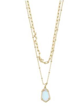 Kendra Scott Gold Layered Necklace with Blue Alexandria Pendant